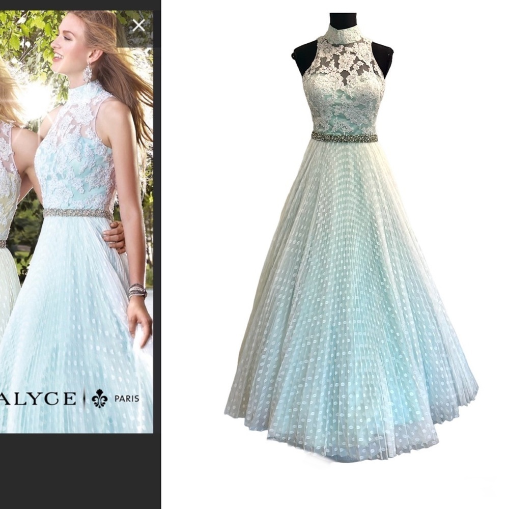 Alyce Paris Jewel mermaid mint green white polkadot ball gown maxi dress Sz 6